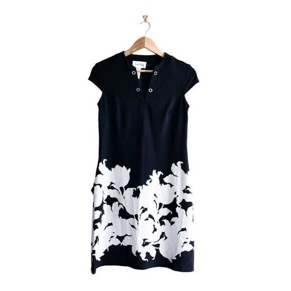Joseph Ribkoff Womens Floral Border Dress Short Sleeve Style 221143 Black Size 2 - Picture 1 of 5